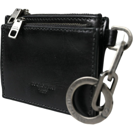 Dolce & Gabbana Black Leather Zip Logo Keyring Coin Purse Keyring Wallet SMY101292
