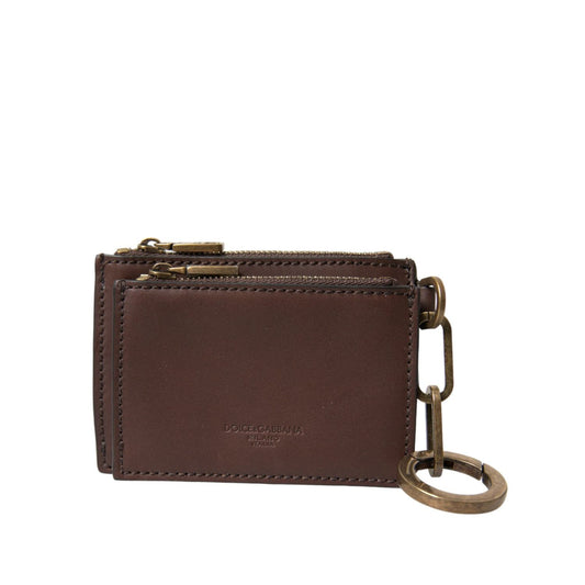 Dolce & Gabbana Brown Leather Zip Logo Keyring Coin Purse Keyring Wallet