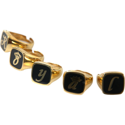 Dolce & Gabbana Gold Brass ROYAL Enamel Set of 5 Ring Ring