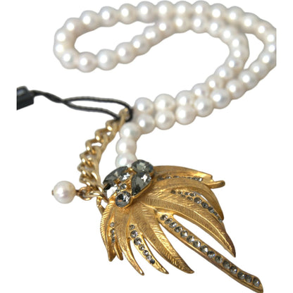 Dolce & Gabbana Gold Brass Crystal Pearl Tree Pendant Charm Necklace Necklace