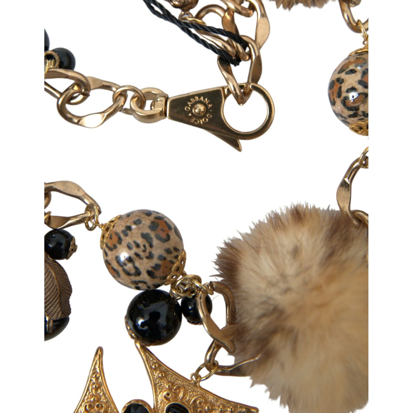 Dolce & Gabbana Gold Black Crystals Lapin Fur Filigree Chocker Necklace Necklace