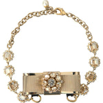 Dolce & Gabbana Gold Brass Clear Crystal Bow Chain Choker Necklace SMY101404