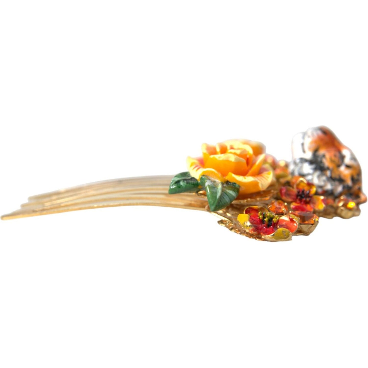 Dolce & Gabbana Gold Brass Crystal Leopard Floral Hair Comb SMY101380