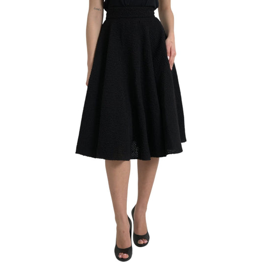 Dolce & Gabbana Black High Waist A-line Knee Length Skirt SKI1993-38