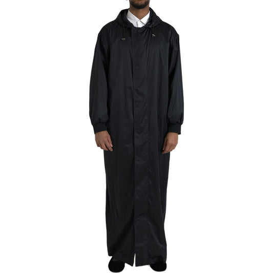 Dolce & Gabbana Black Polyester Hooded Long Windbreaker Jacket JKT4058-52