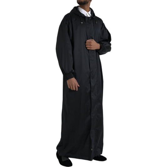 Dolce & Gabbana Black Polyester Hooded Long Windbreaker Jacket JKT4058-52