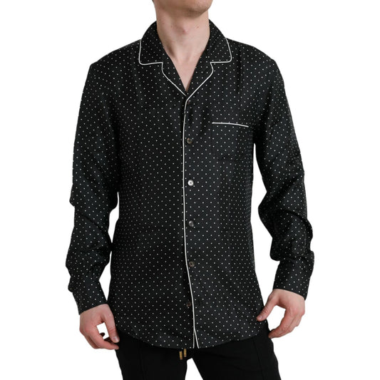 Dolce & Gabbana Black Polka Dot Silk Long Sleeve Shirt TSH84694-40
