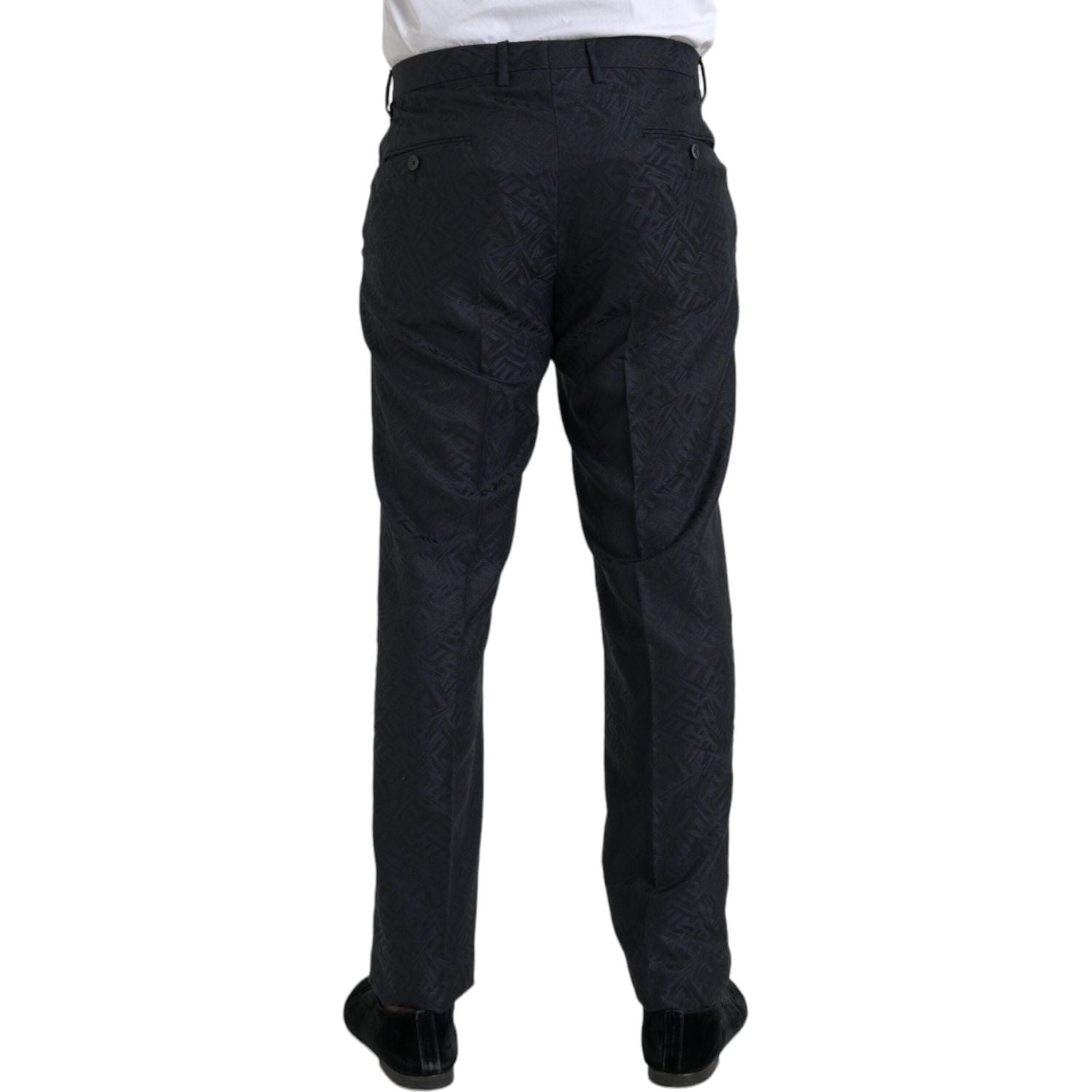 Dolce & Gabbana Blue Brocade Wool Skinny Men Dress Pants