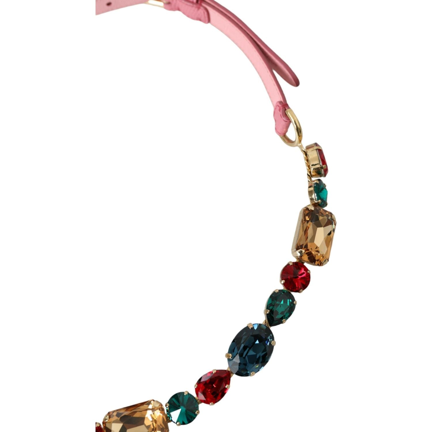 حزام دولتشي آند غابانا الوردي المصنوع من الجلد والمزين بسلسلة من الكريستال