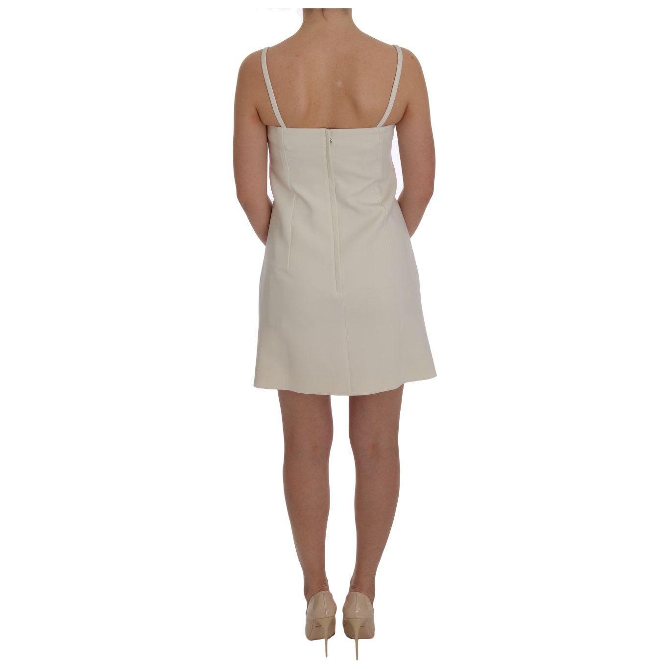 Dolce & Gabbana White Wool Stretch Brooch Shift Dress