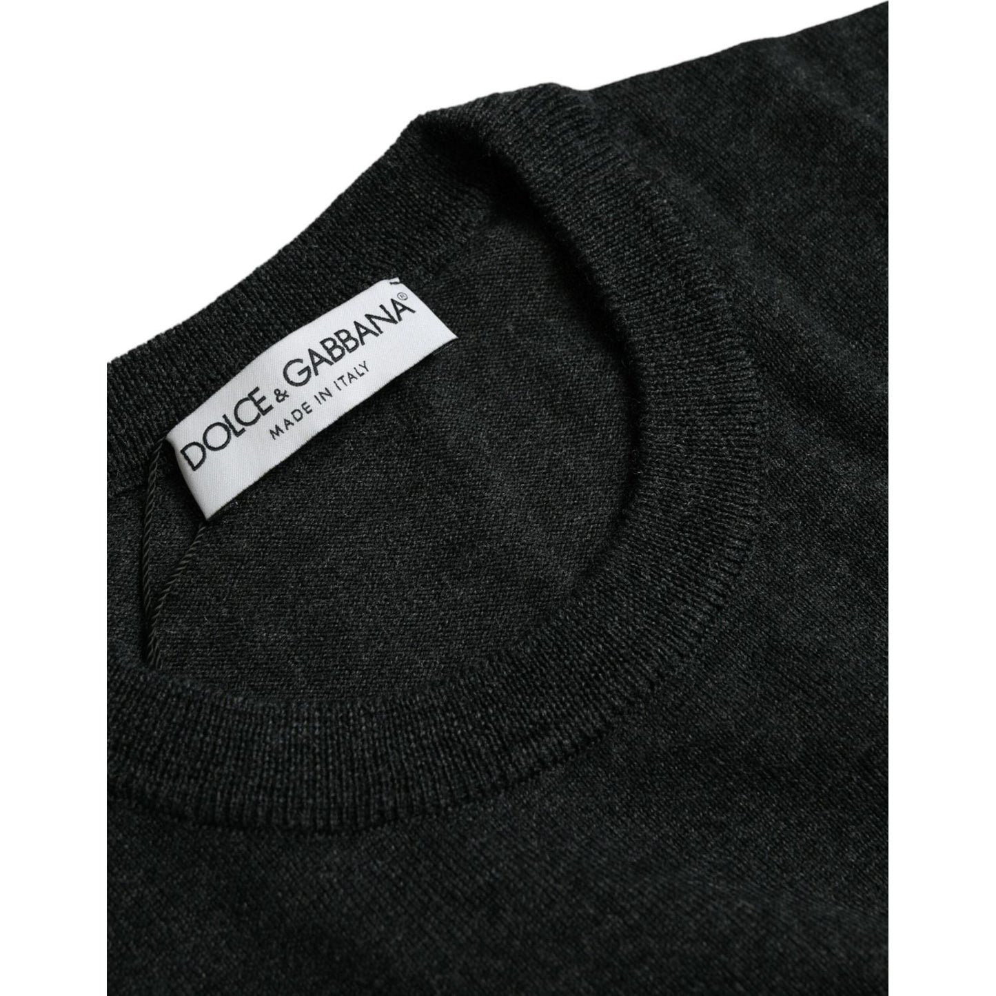 Dolce & Gabbana Dark Gray Wool Crew Neck Pullover Sweater