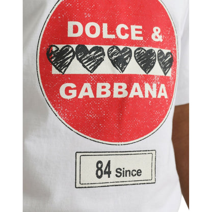 Dolce & Gabbana White Amor Heart Cotton Crewneck Short Sleeve T-shirt