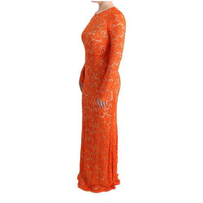 Dolce & Gabbana Orange Floral Ricamo Sheath Long Dress