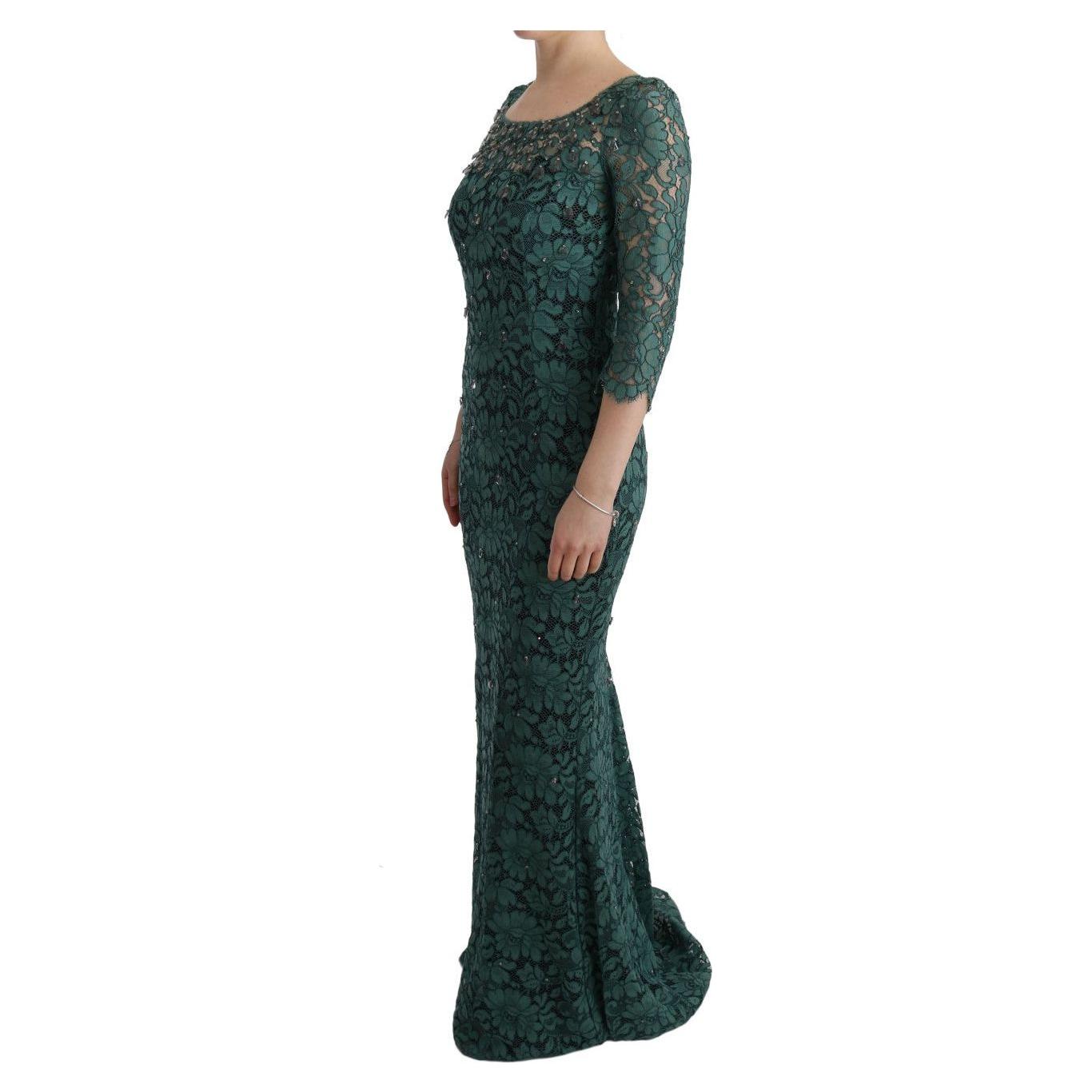 Dolce & Gabbana Green Floral Crystal Ricamo Sheath Dress