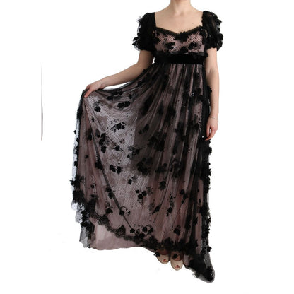 Dolce & Gabbana Black Pink Silk Applique Shift Dress