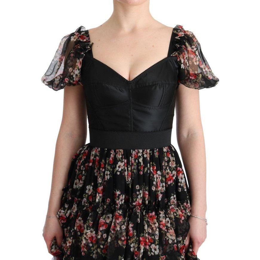 فستان دولتشي آند غابانا الأنيق المزين بالزهور من مزيج الحرير متعدد الألوان