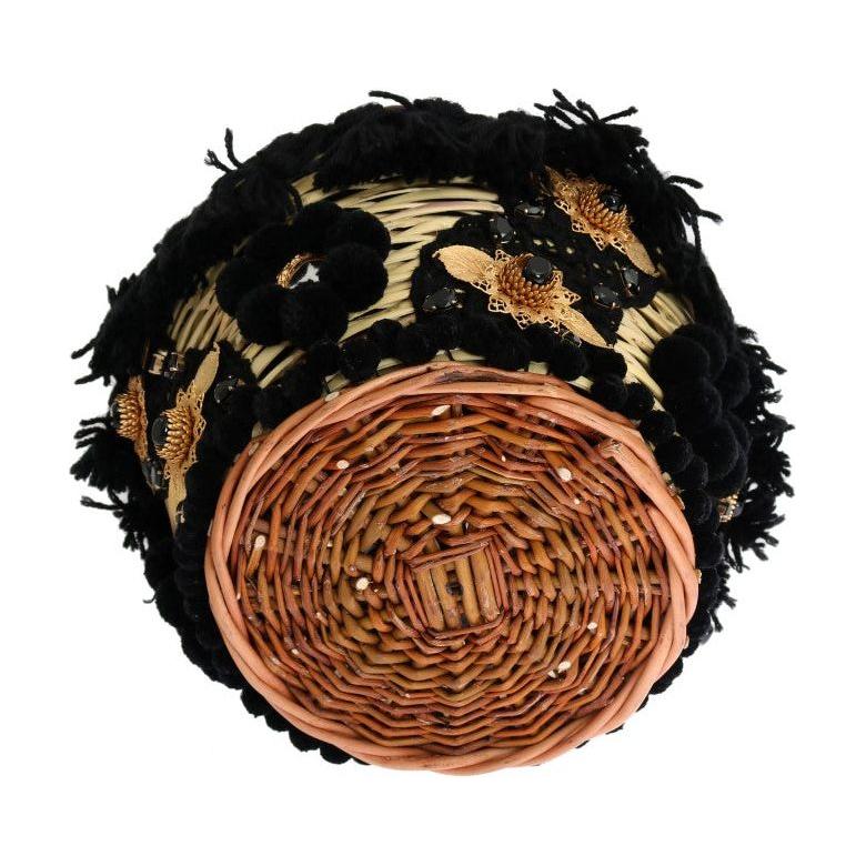 حقيبة دلو أنيقة من القش باللونين البيج والأسود من دولتشي آند غابانا