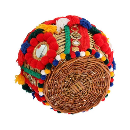 Dolce & Gabbana Multicolor AGNESE Straw Crystal Pom Pom Bag
