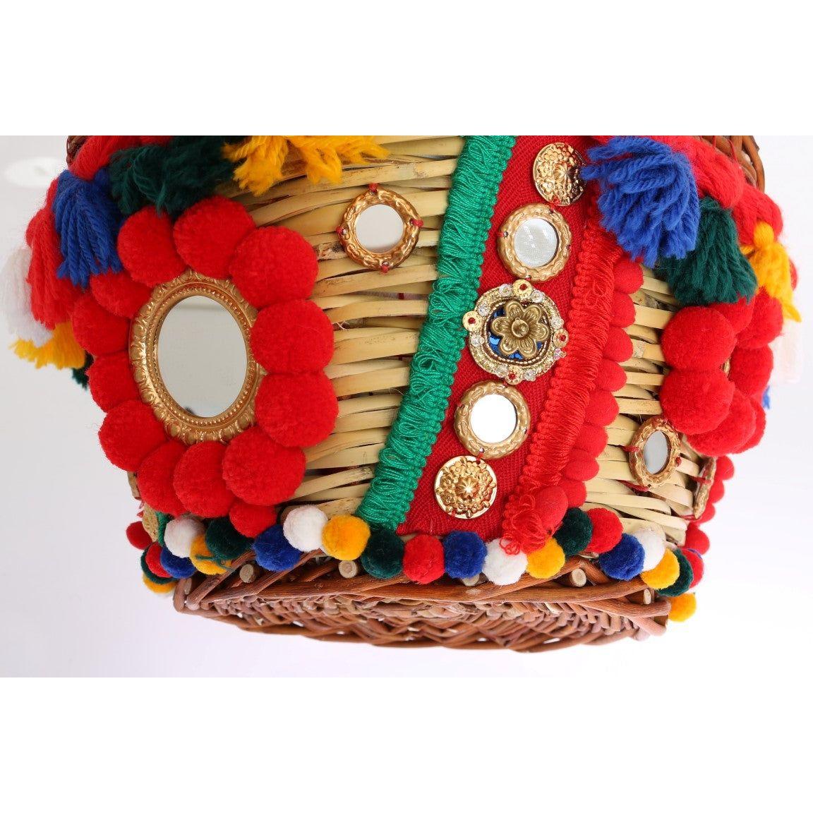 حقيبة دولتشي آند غابانا الأنيقة المصنوعة من القش والجلود الغريبة باللون البيج