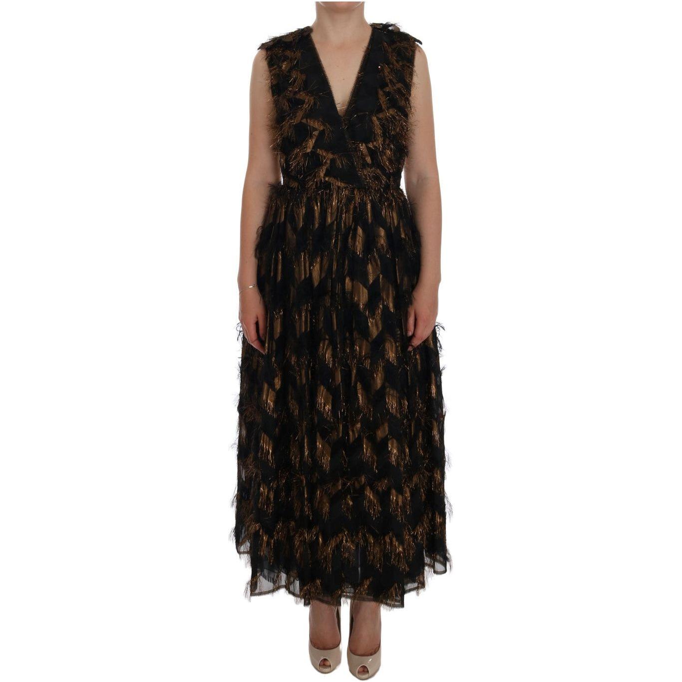 فستان دولتشي آند غابانا الأنيق ذو خط A وبطول كامل بدون أكمام