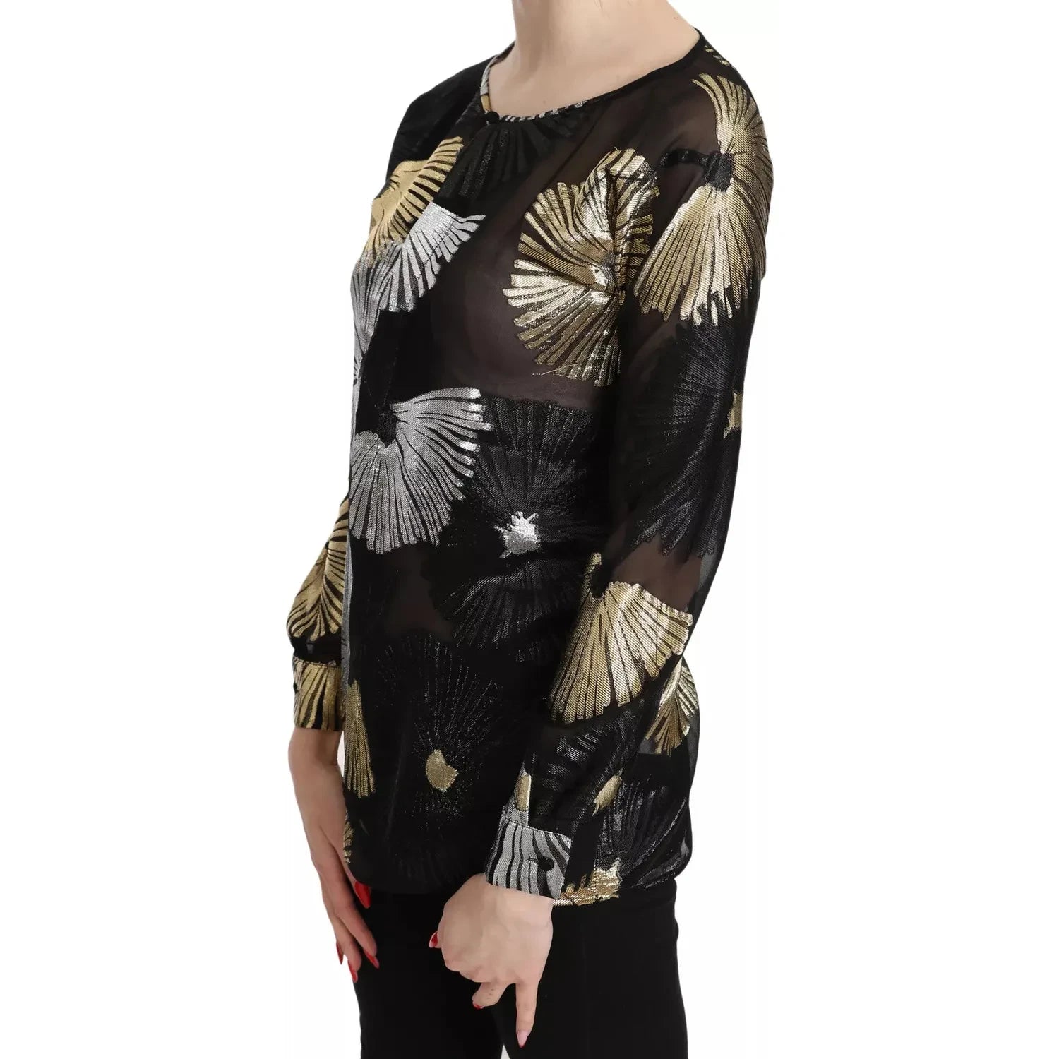 بلوزة شفافة من الحرير من Dsquared² باللون الذهبي والفضي