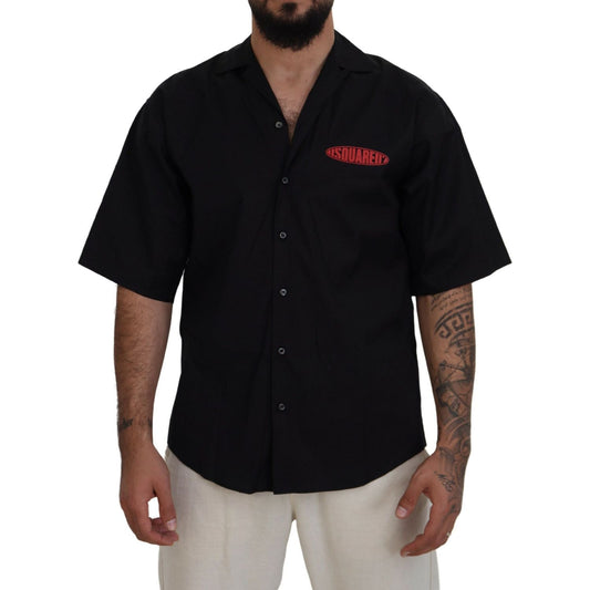 Dsquared² Black Cotton Collared Logo Print Short Sleeve Shirt TSH83548-48