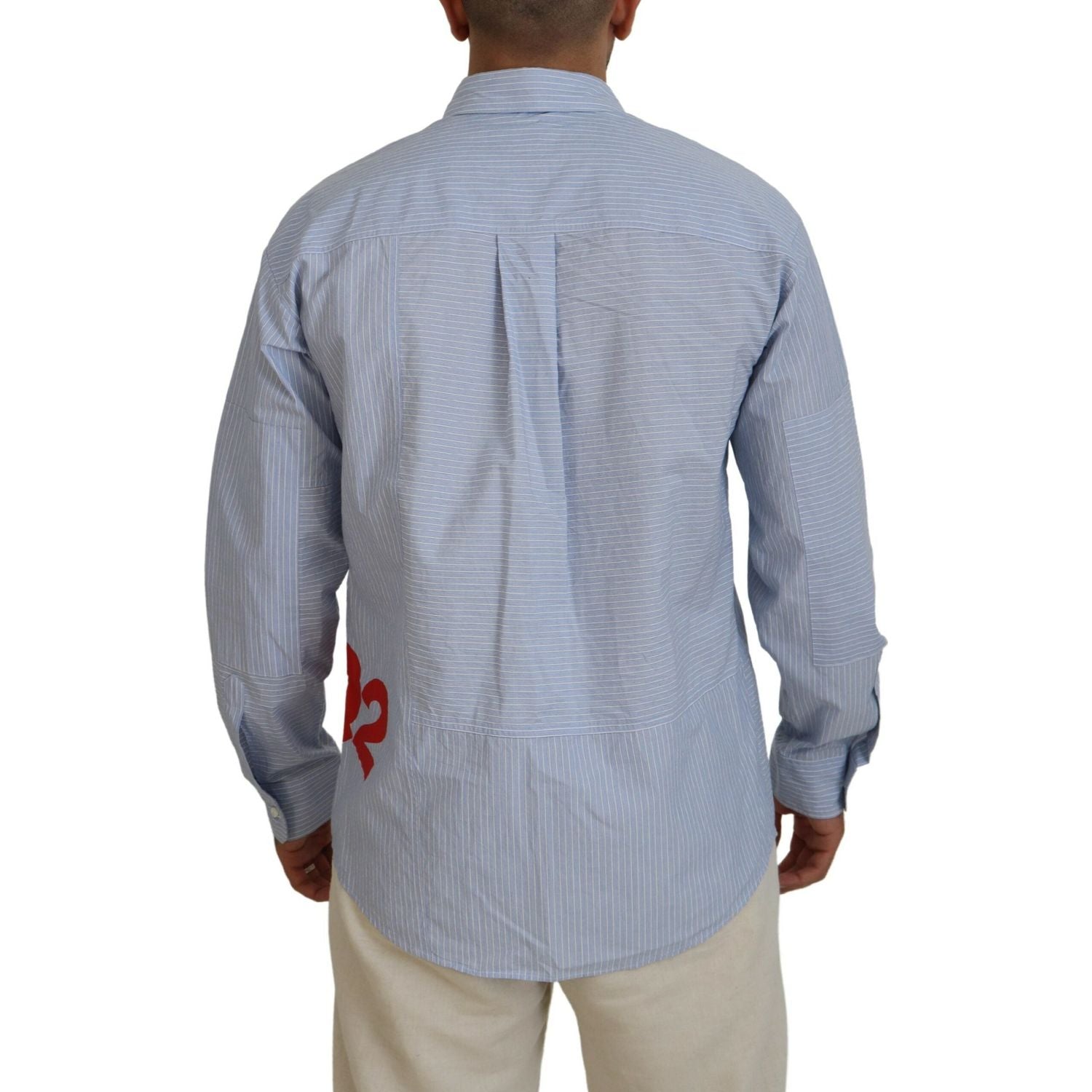 قميص رسمي بأكمام طويلة وطبعة شعار Dsquared² باللون الأزرق المخطط