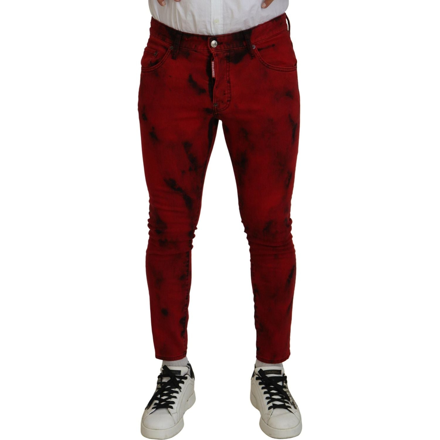 بنطلون جينز ضيق من القطن باللون الأحمر من Dsquared²