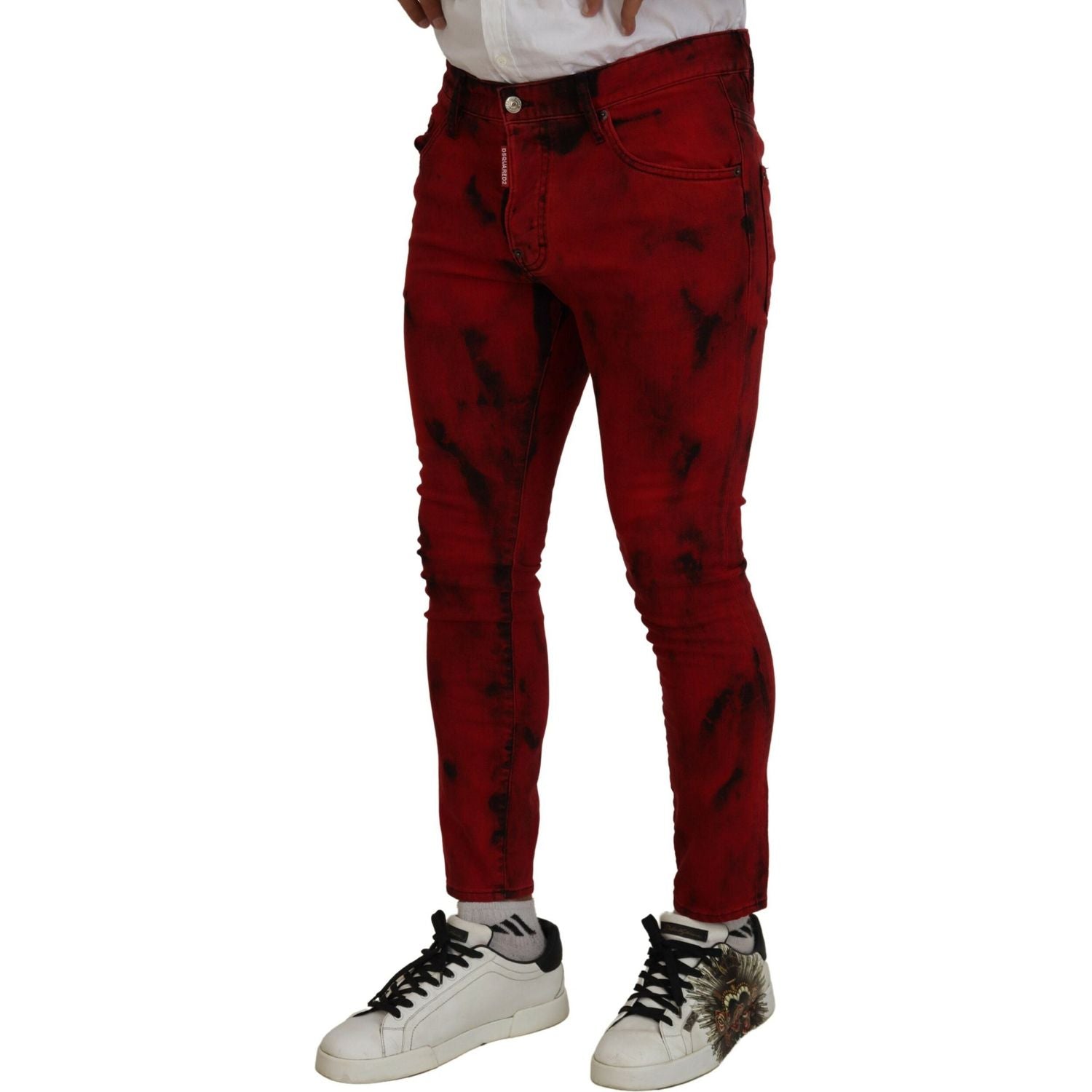 بنطلون جينز ضيق من القطن باللون الأحمر من Dsquared²
