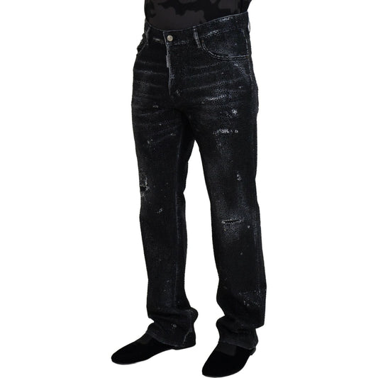 Dsquared² Black Crystal Embellished Tattered Denim Jeans PAN74469-48