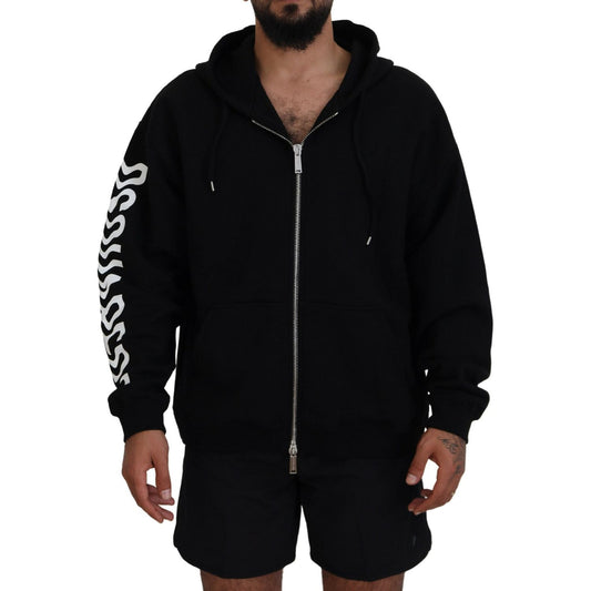 Dsquared² Black Hooded Full Zip Printed Sleeves Sweater TSH83477-48