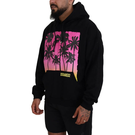 Dsquared² Black Cotton Hooded Printed Men Pullover Sweater TSH83482-48