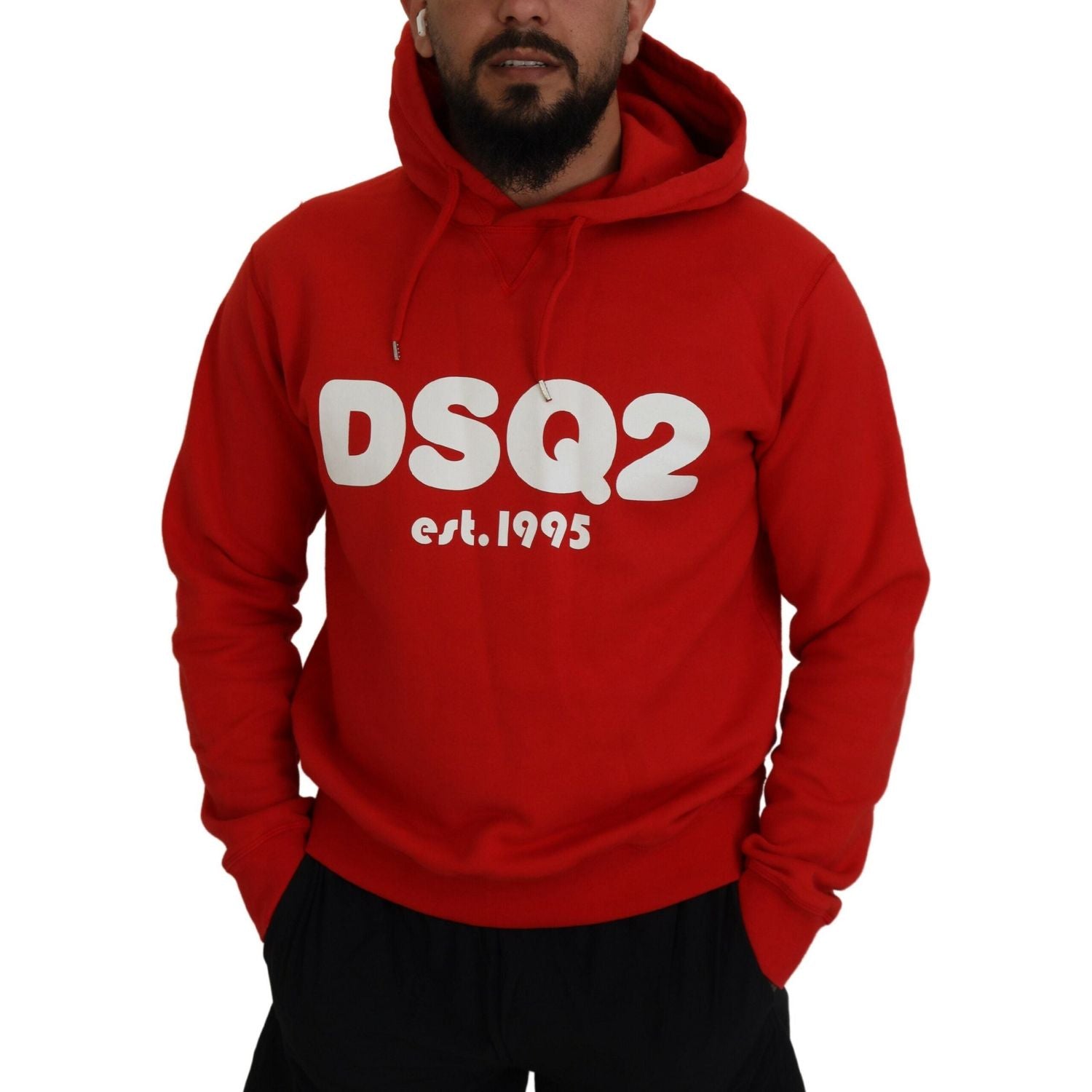 سترة رجالية مطبوعة بغطاء رأس من القطن باللون الأحمر من Dsquared²