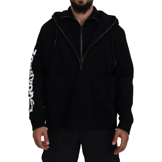 Dsquared² Black Hooded Printed Sleeves Double Zip Sweater TSH83490-48