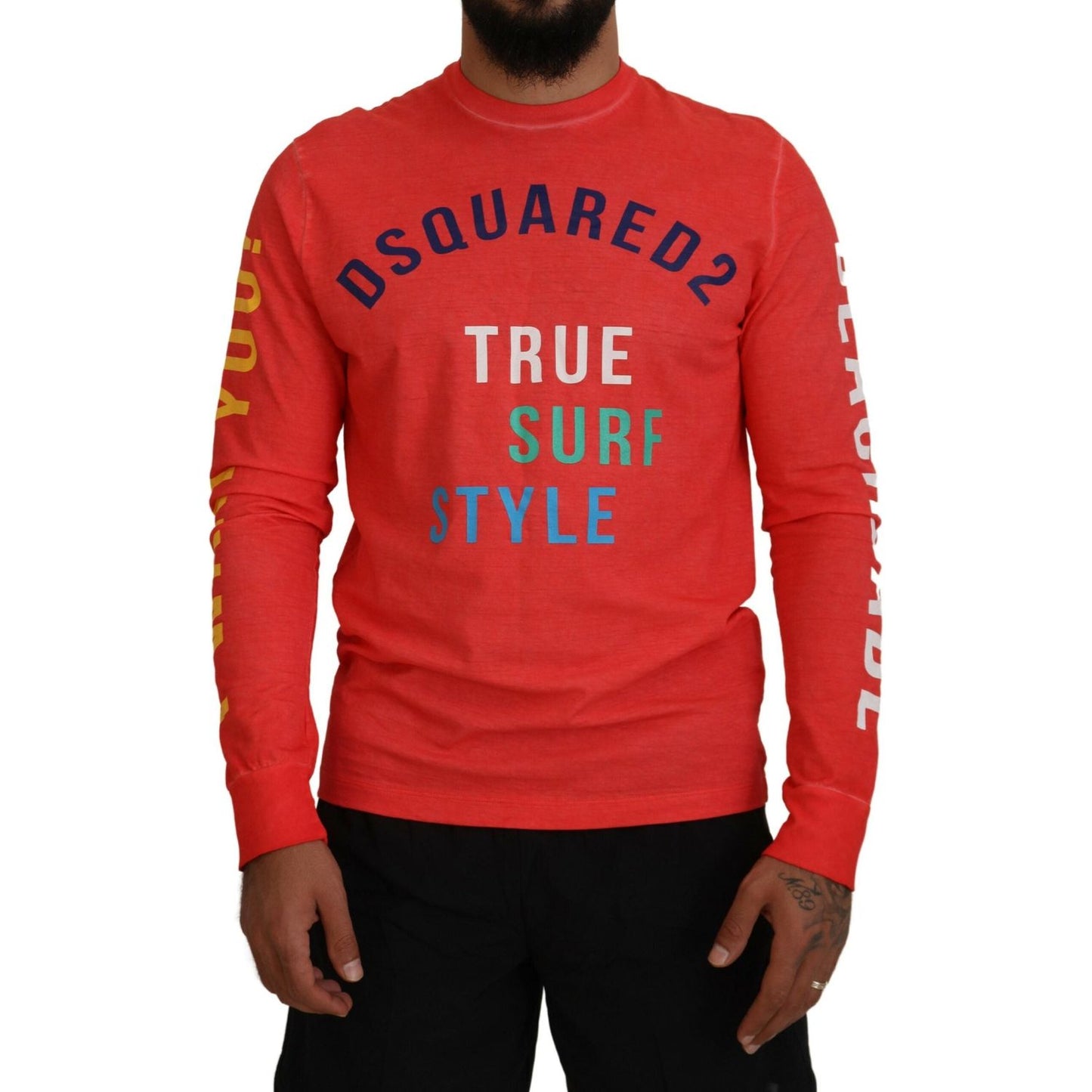 Dsquared² Orange Colorful Print Long Sleeves Top T-shirt TSH83525-48
