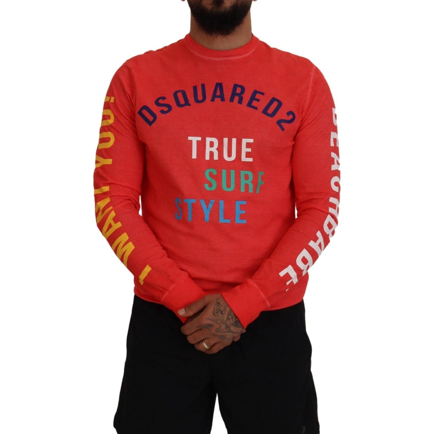 Dsquared² Orange Colorful Print Long Sleeves Top T-shirt TSH83525-48