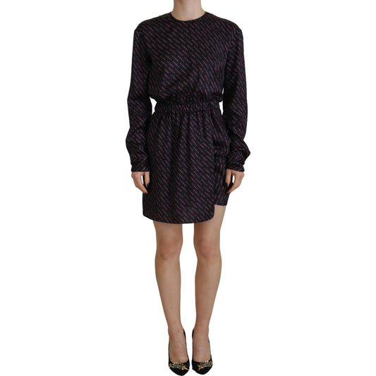 Dsquared² Black Logo Print Long Sleeves A-line Mini Dress DR28838-38