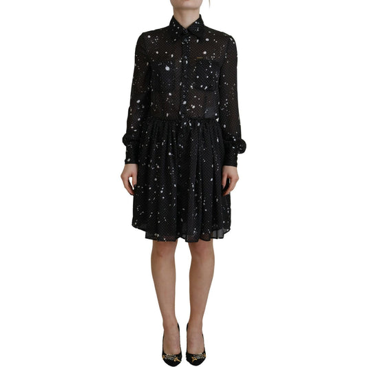 Dsquared² Black Polka Dot Long Sleeves Button Down Dress DR28839-38