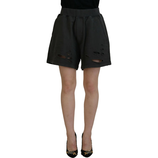 Dsquared² Black Cotton Mid Waist Tattered Tapered Shorts PAN74531-38