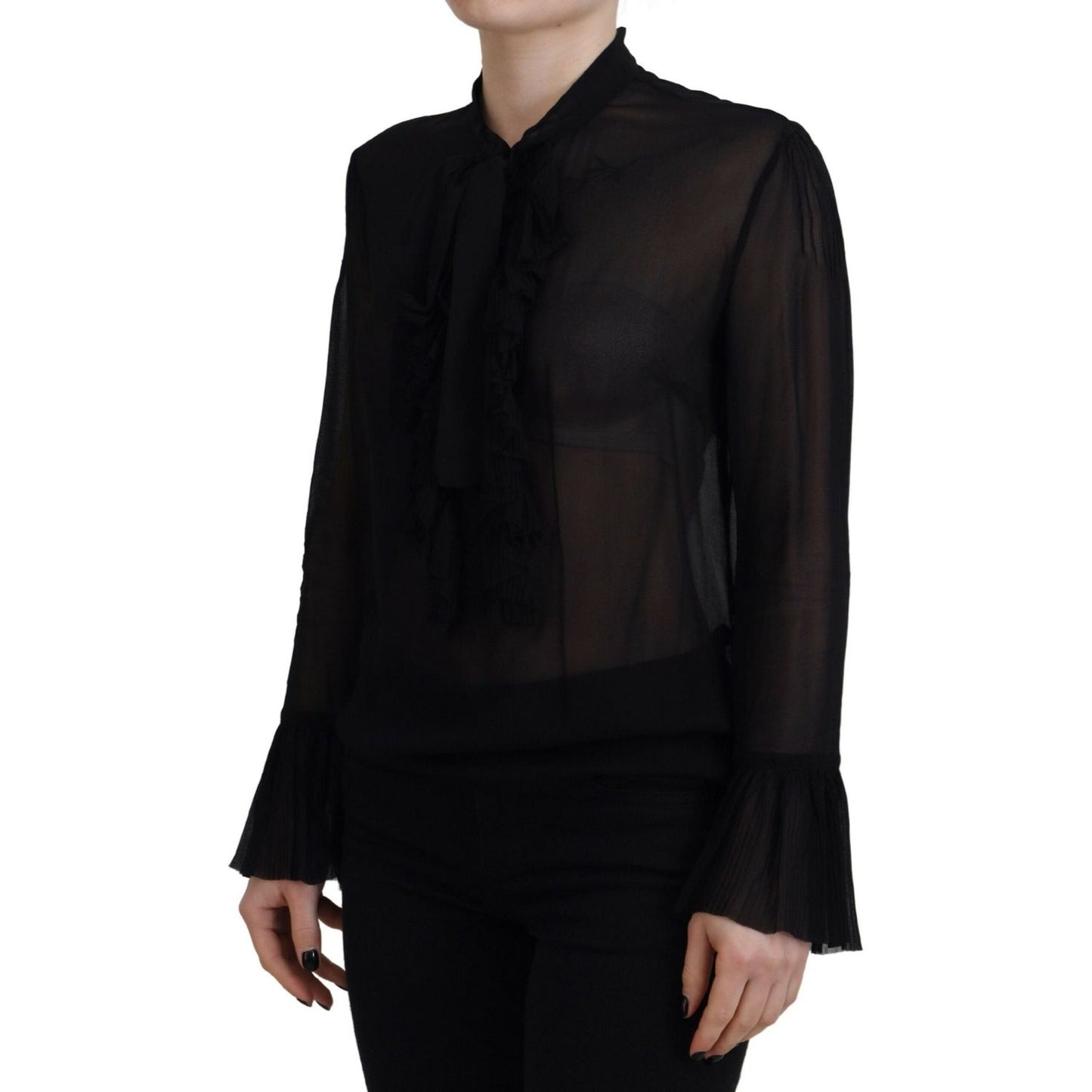 Dsquared² Black Viscose Long Sleeves See Through Blouse Top TSH83385-38