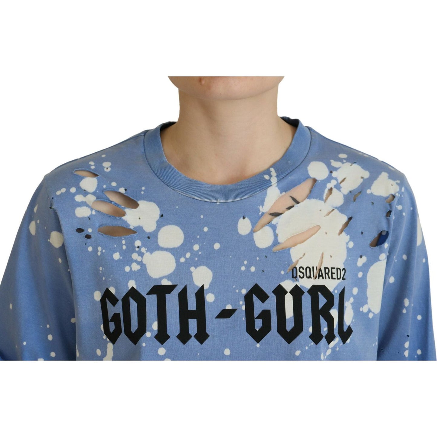 Dsquared² Blue Goth Gurl Print Black Lace Cotton Tee T-shirt TSH83394-38