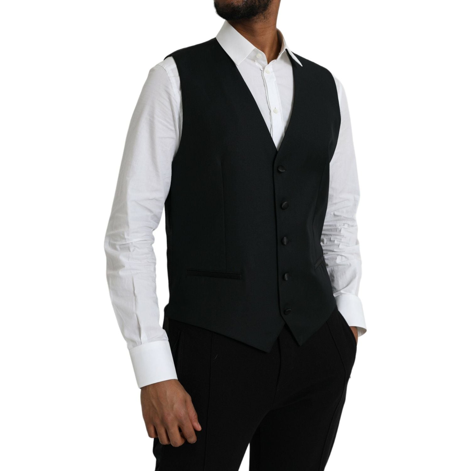 Dolce & Gabbana Black Wool Waistcoat Dress Formal Vest