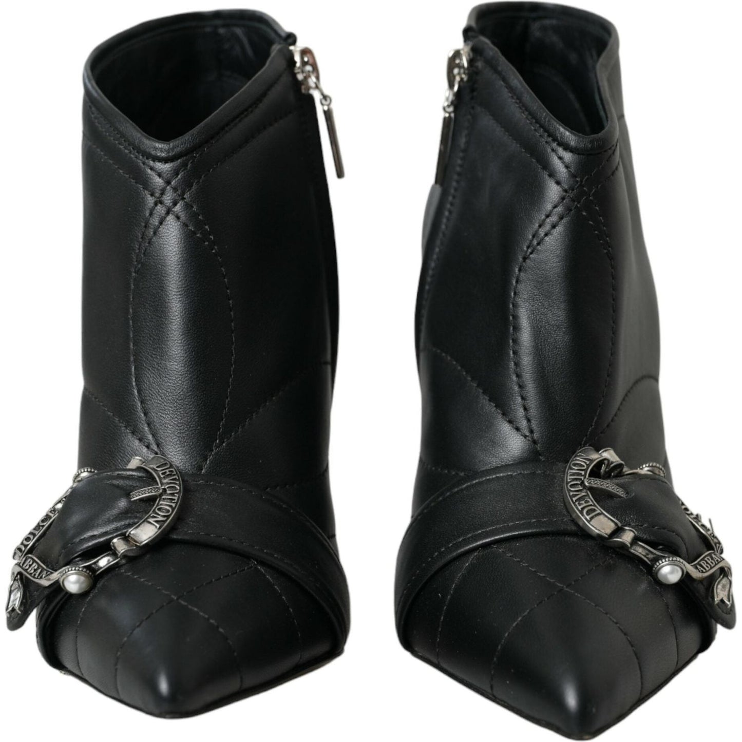 Dolce & Gabbana Black Devotion Quilted Buckled Boots Shoes LA10772-36