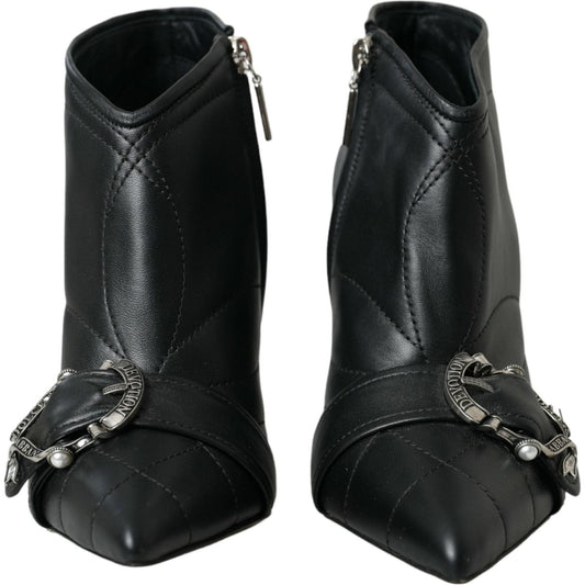 Dolce & Gabbana Black Devotion Quilted Buckled Boots Shoes LA10772-36