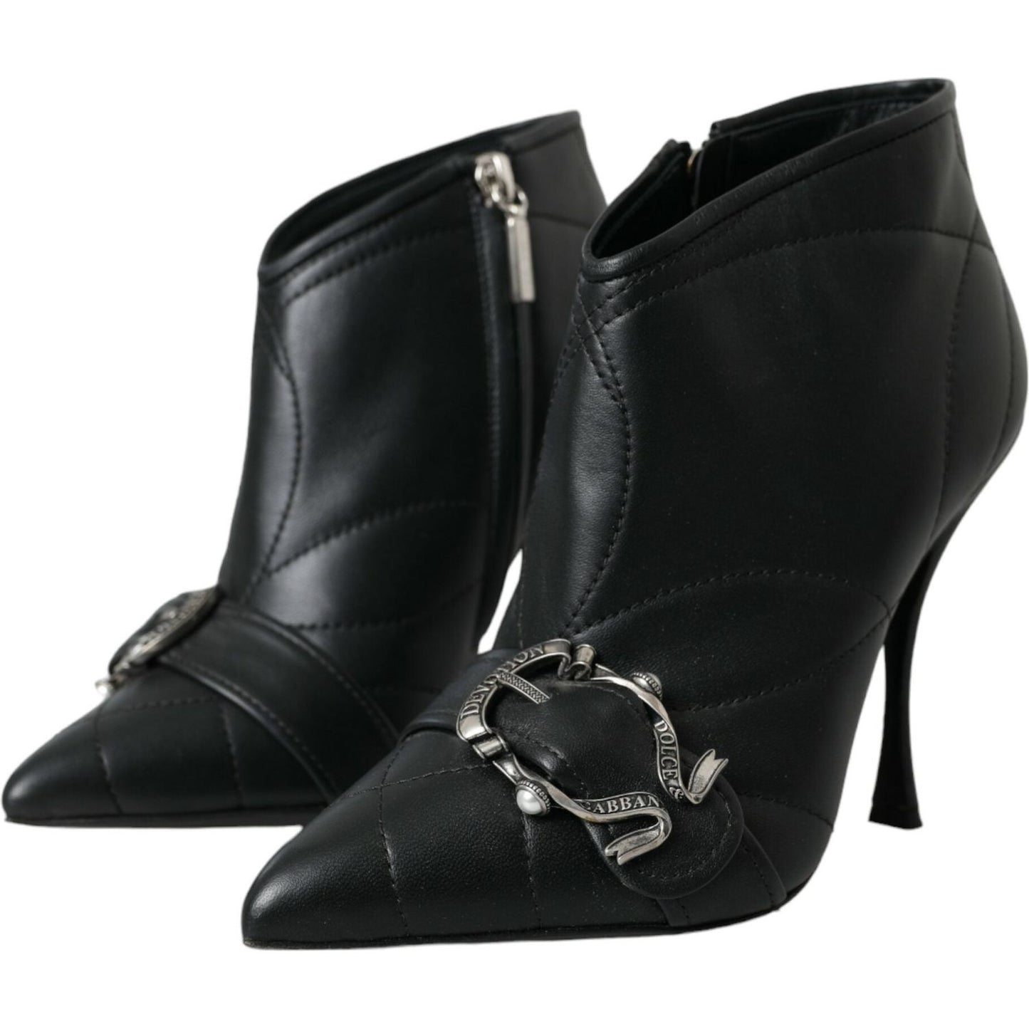 Dolce & Gabbana Black Devotion Quilted Buckled Boots Shoes LA10772-36