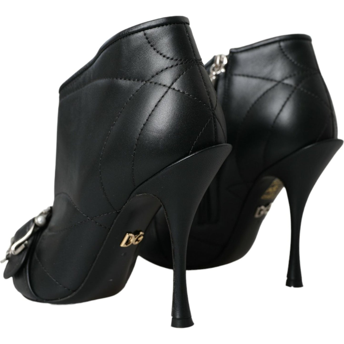 Dolce & Gabbana Black Devotion Quilted Buckled Boots Shoes LA10772-36