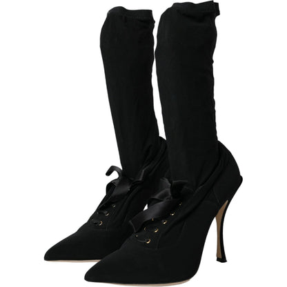 Dolce & Gabbana Black Stiletto Heels Mid Calf Boots Shoes
