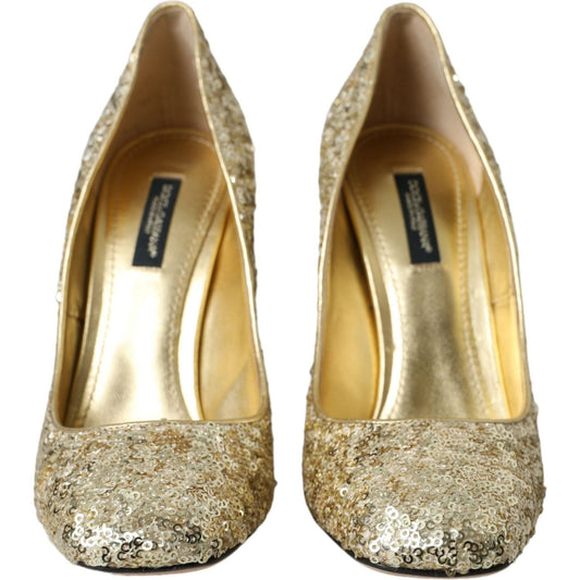 Dolce & Gabbana Gold Sequin Crystal Heels Pumps Shoes LA10867-40