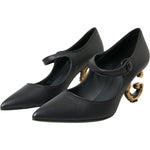 Dolce & Gabbana Black Leather Logo Heels Mary Janes Pumps Shoes LA10765-37.5