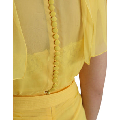 Dolce & Gabbana Yellow Silk Sheath Belted Long Maxi Dress